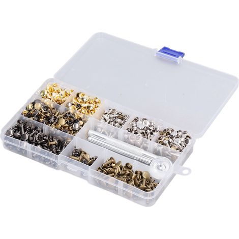 360 rivets à double tête pour le travail du cuir, clous tubulaires en métal, 6 mm et 8 mm, outil de pose avec pince à poinçonner (1/5)
