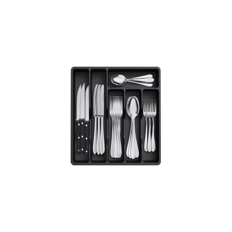 Organisateur de couverts en plastique pour tiroir – Boîte de rangement avec couvercle transparent – 6 compartiments – Dimensions 32x30x5,4 cmnoir (1/5)