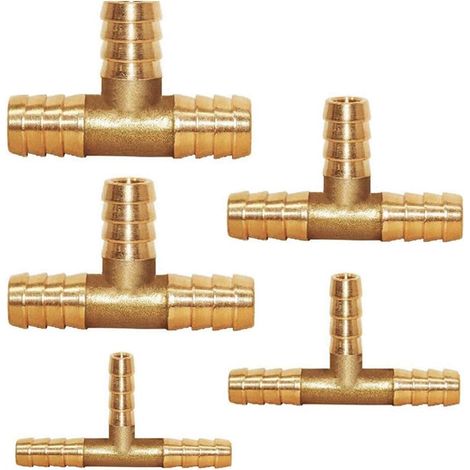 Conector de manguera de latón de 5 piezas de 6/8/10/12/14 mm, conector en T, conector de púas, conector en T para manguera de combustible, para combustible, aire, agua y diésel. (1/4)