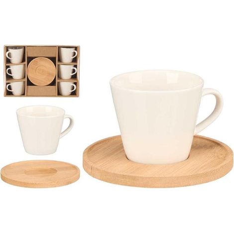 Juego de 6 tazas lisas con base de bambú.