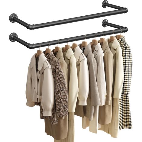 Lot de 2 porte-manteaux muraux, style industriel, peu encombrant, 92 x 30 x 7,5 cm, montage facile, espace étroit, noir HSR67BK02 (1/5)