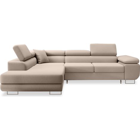 Canapé d'angle gauche convertible Marius velours Beige (1/5)