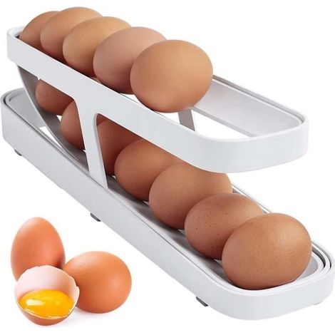 Porte-œufs Rangement Oeuf - DORARA - Porte-œufs Roulant Automatique - Blanc - 2 Niveaux - 14 Œufs