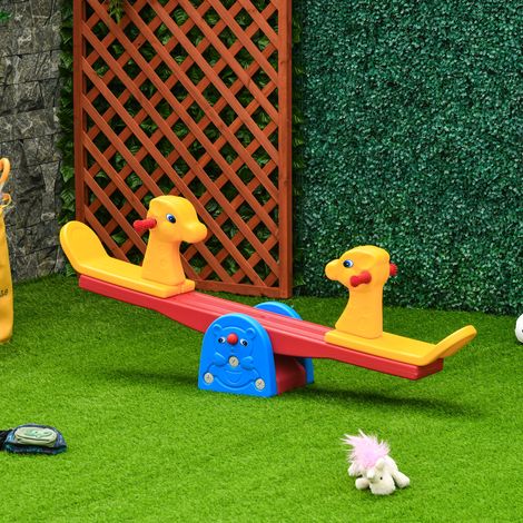 Altalena a dondolo per bambini HOMCOM con schienale, maniglia testurizzata a forma di giraffa, portata massima 20 kg per sedile, per uso interno ed esterno, 150x32x60 cm, multicolore. (1/5)