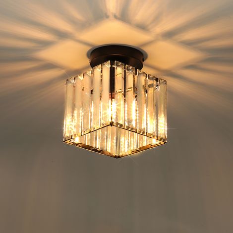 Plafonnier en Cristal Moderne Lampe de Plafond Carré en Métal Noir Convient pour Salon et Chambre - 1Pcs