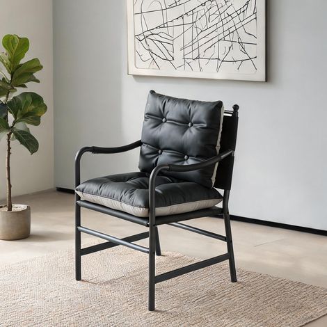Fauteuil coloris noir en cuir métal 60 x 62 x 90 cm (1/5)