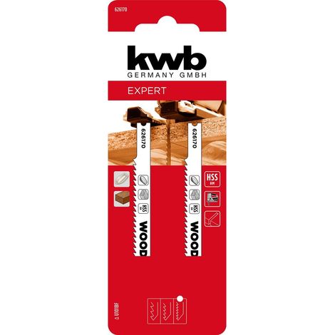 kwb 2x Lames de scie sauteuse pour bois dur, PRV (pour bois dur, plastique PRV, bi-métal)