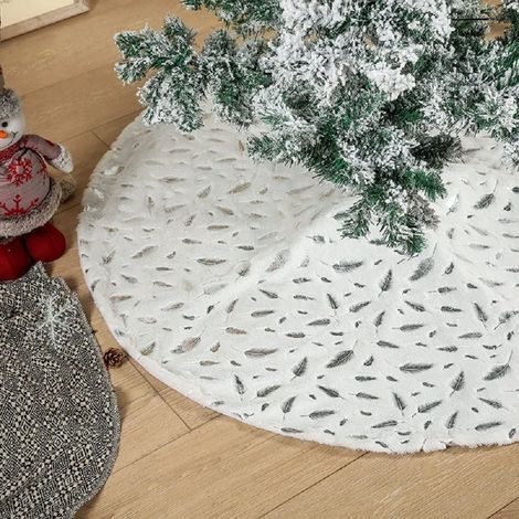 Tapis de sapin de Noël blanc en peluche, housse de support de sapin de Noël en fourrure artificielle KLB (1/5)