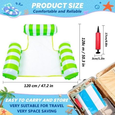 Aufblasbarer Poolstuhl, Mehrzweck-Schwimmhängematte, 4-in-1-Boje für Erwachsene und Kinder, grün. (1/3)