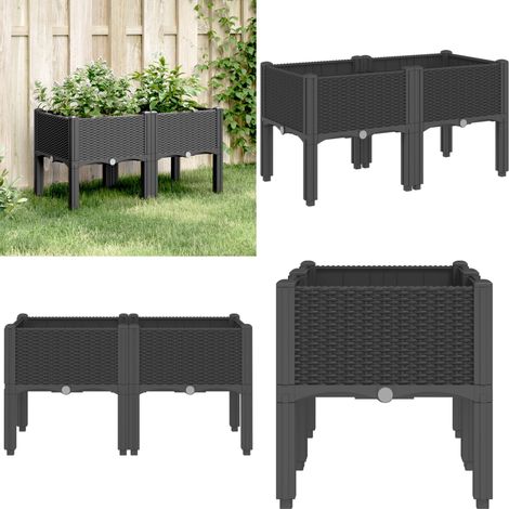 Jardinière avec pieds noir 80x40x42 cm PP - Jardinier - Pot De Fleurs - Plante Grimpante - Décoration Extérieur - Rotin - Home & Living (1/5)