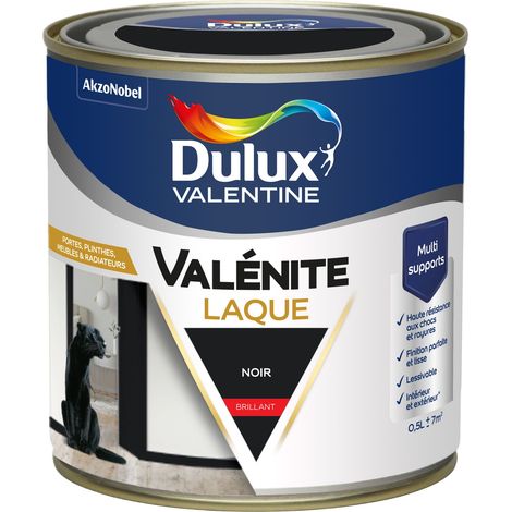 Dulux Valentine Peinture Laque Valénite Intérieur et Extérieur Multi-supports - Finition parfaite et lisse, Haute Résistance - Brillant Noir 0,5 L