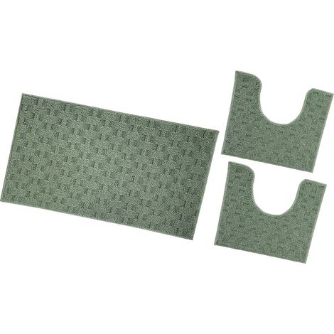 Tappeto Bagno Morbido Assorbente Antiscivolo 3D Intrecciato Lavabile Set 3 Pezzi - Verde
