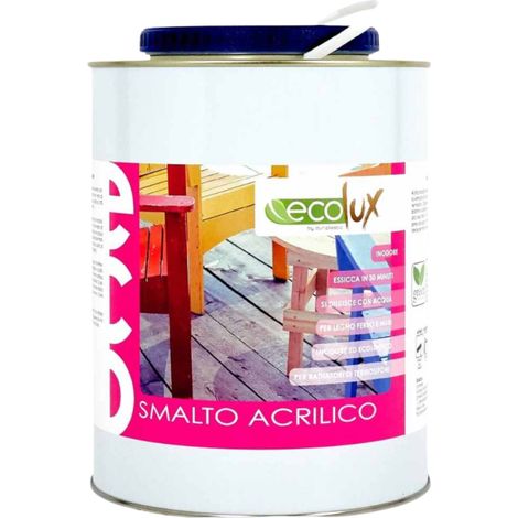 Ecolux smalto ecologico acrilico ad acqua per legno e metallo finitura brillante formato 2.5 lt - colore- bianco - confezione 1