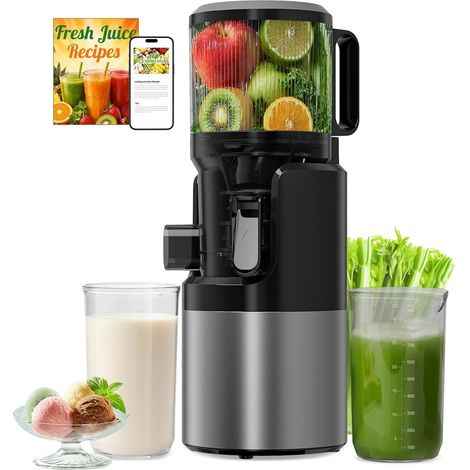 Extracteur de Jus à Froid 400W Slow Juicer, Goulotte XL 152 mm pour Fruits et Légumes Entiers, Haut Rendement, Tamis 3-en-1 pour Jus, Sorbet (1/5)