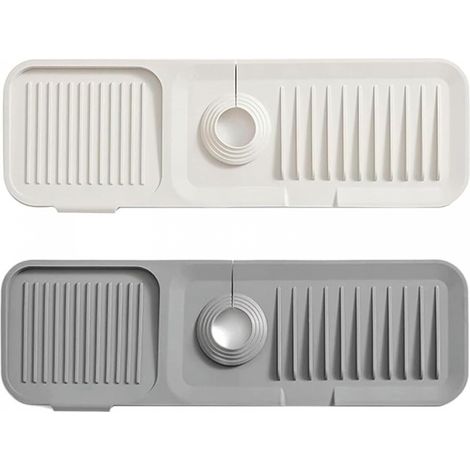 Tapis de contour de robinet absorbant 2 pièces, tapis d'évier de cuisine, protection anti-éclaboussures de robinet en silicone, plateau de drainage anti-goutte pour le drainage des éclaboussures (1/5)