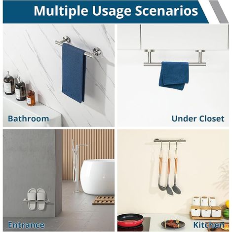 30CM Porte Serviette Mural Salle de Bain, Support Serviette Robuste en Acier Inoxydable pour Cuisine Penderie Entrée, Chrome Poli (1/5)