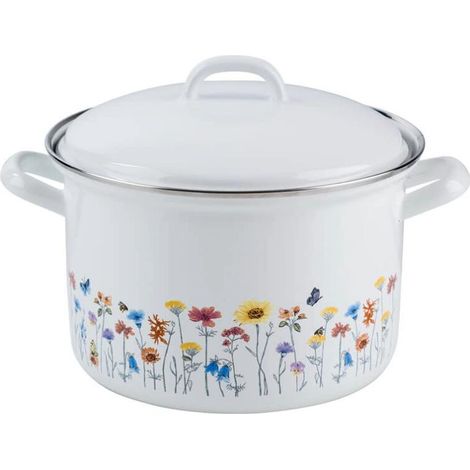 Riess Fleischtopf Emaille Topf mit Deckel 18 cm 2,5 Liter Flora