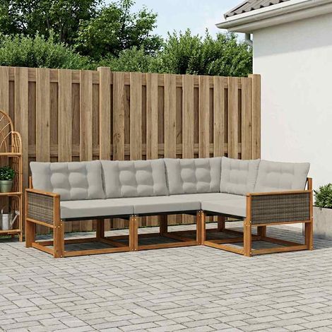 vidaXL Outdoor-Sofagarnitur mit Kissen 4 pcs Natürlich und Hellgrau (1/5)