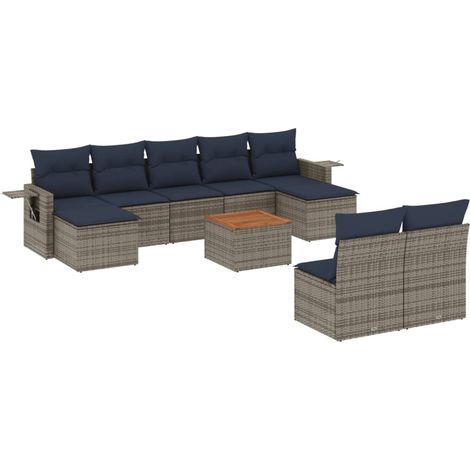 Maison Exclusive - 10-teiliges Gartensofa-Set mit Kissen, grau, P