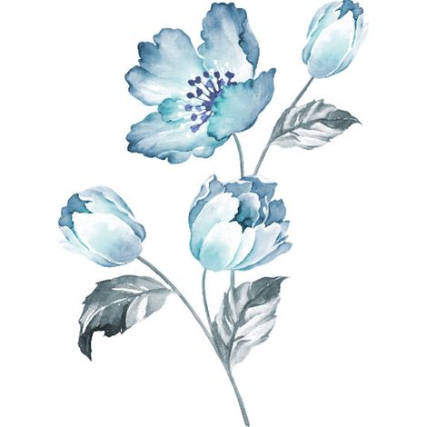 Vinilo decorativo autoadhesivo para pared, estampado floral (peonías), azul, 73 x 53 cm, para dormitorio o salón. (1/5)