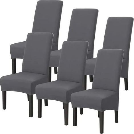 Lot de 6 Housses de Chaise XL Extensible Gris Amovible Lavable Moderne Couverture pour Salle à Manger (1/5)