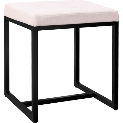 Panca/sgabello da ingresso moderno larghezza 40 cm con struttura in metallo nero e seduta rivestita in tessuto color crema 100005924