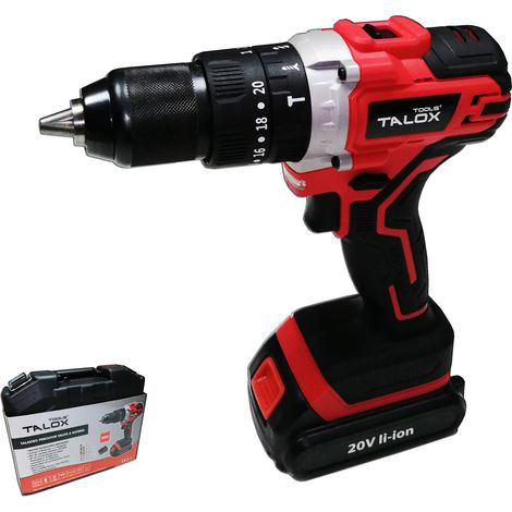 Taladro profesional Talox batería Li-ion 20V 2Ah con maletín y accesorios