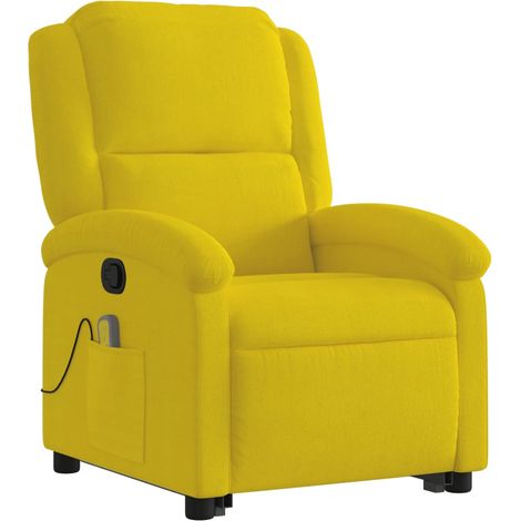Poltrona relax TV funzione massaggio reclinabile sollevamento elettrico in velluto giallo DEC026983