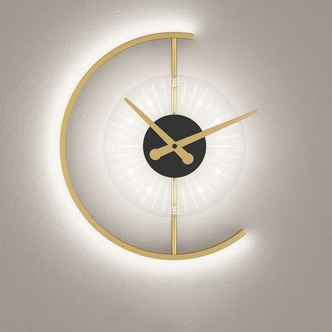 Horloge murale horloge murale horloge moderne applique salon chambre chevet allée loft doré exquis acrylique design de maison décoration intérieure lampe horloge murale décoration lumière blanche froi (1/5)