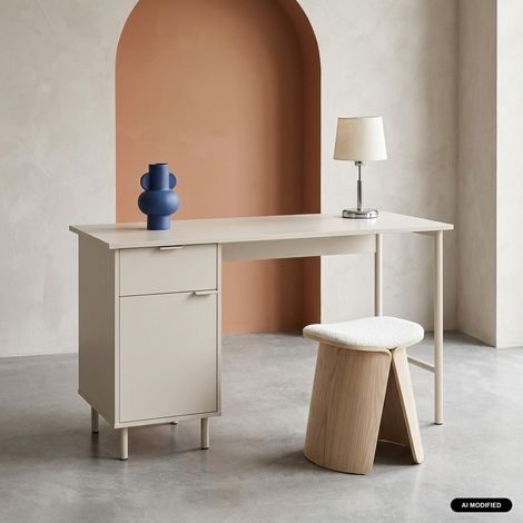 sweeek - Bureau décor bois et métal 1 tiroir 1 porte beige - Ellie (1/5)