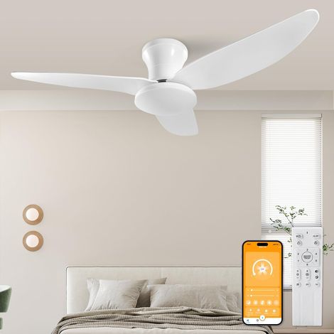 100CM Sourdine Ventilateur de Plafond Avec Lumière - Télécommande, 60W Plafonnier Ventilateur Reversible 6 Vitesses de Ventilateur, Minuterie, Pour Toutes Les Saisons Blanc (1/5)