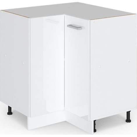 Eckschrank für Haushaltsgegenstände R-Line, Weiß Hochglanz, 75.6 cm mit Tür, ohne Arbeitsplatte, Vicco