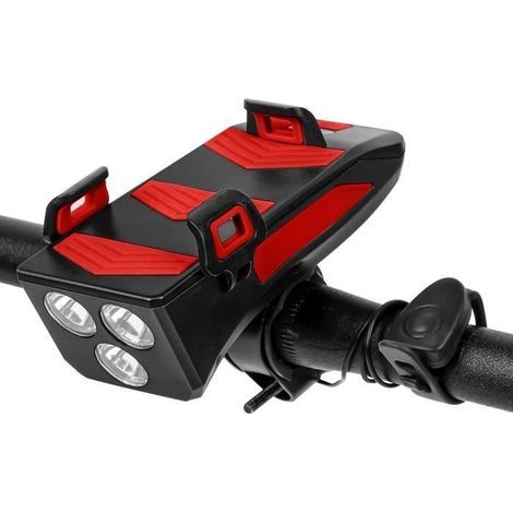 LIXADA – Multifunktionale 4-in-1-Fahrradlampe, 400 Lumen – Rot – Handyhalterung – Hupe – 2000-mAh-Akku (1/4)