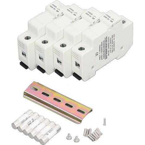 Fusibles pour panneaux photovoltaïques, 4 porte-fusibles sur rail DIN, jeu de fusibles cylindriques photovoltaïques, 1000 V CC, 32 A