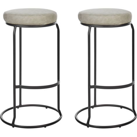 Conjunto de 2 sillas de bar de piel sintética patas de acero negro sin reposabrazos tapas de patas taburetes comedor gris Milroy