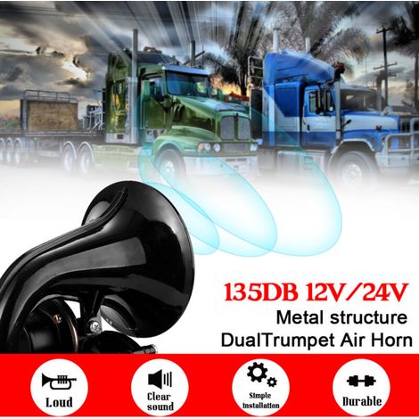 Klaxon à Air fort 135db pour camion, trompette super forte 12/24V avec Valve électrique plate pour véhicules automobiles et camions (1/5)