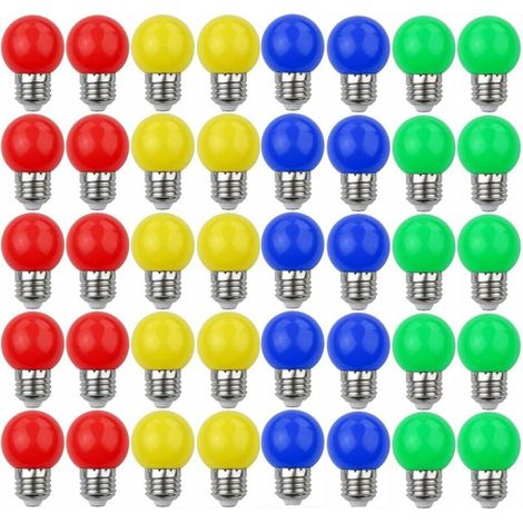 Ampoules LED E27 3W=30W Couleurs Mélangées (Paquet de 40) - Rouge, Jaune, Bleu, Vert - 240 Lumens