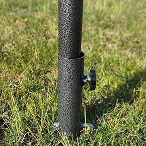 Ancrage acier parasol terrasse, support tarière gazon métal deux fourches pour sol, drapeau, canne pêche, parc, pelouse (1/4)