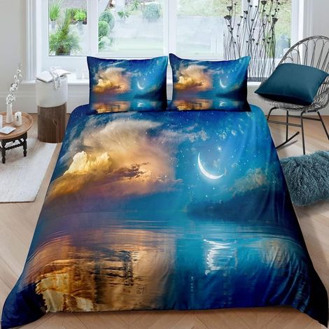 Kinder Bettwäsche 135x200 cm 2-teilig Mond Sternenhimmel Mikrofaser 3D Ozean