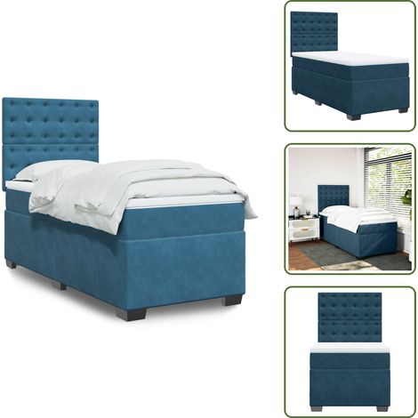 Tête de lit réglable - vidaXL Sommier à lattes de lit avec matelas bleu 80x200 cm velours - Surmatelas confortable (1/5)