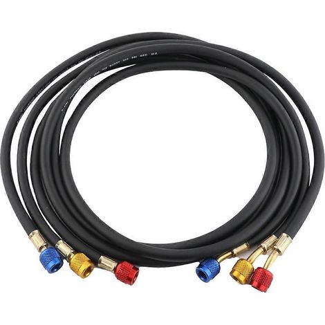 Ensemble de 3 tuyaux de charge pour systèmes de chauffage, ventilation et climatisation (CVC), avec code couleur et vannes, compatibles avec plusieurs fluides frigorigènes : R134A, R410A et R22. (1/5)