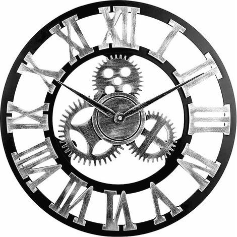 Tinor – Reloj de pared silencioso de 45 cm – Números romanos – Diseño retro europeo – Materiales ecológicos – Para dormitorio y oficina (1/5)