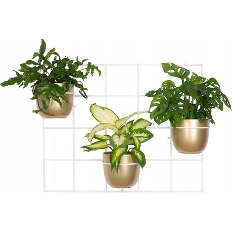 Soporte de pared moderno de metal Hedera 3 blanco: rejilla escandinava para macetas en la pared, panel modular para plantas y jardín vertical. (1/5)