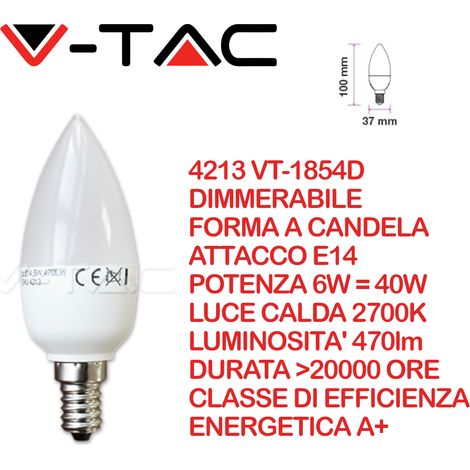 E14 6W 3000K 470Lm Lampadina a LED a CANDELA REGOLABILE E14 6W 3000K 470Lm (1/4)