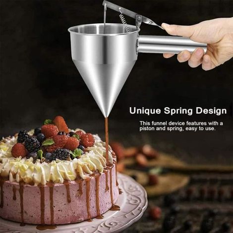 Entonnoir de cuisine en acier inoxydable, entonnoir distributeur de sauce, adapté à la confection de plats à dessert. (1/4)
