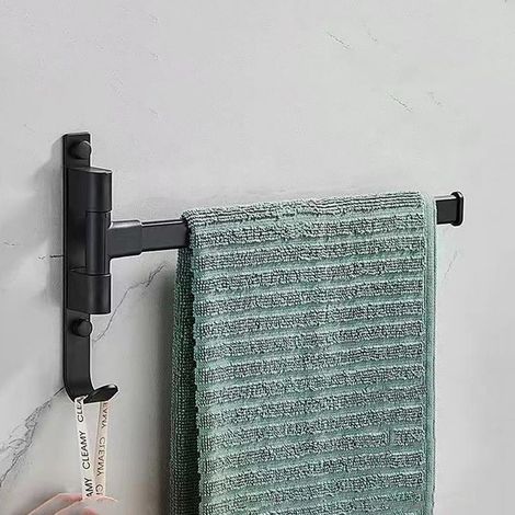 Porte-serviettes rotatif, sans perçage, mural, coin serviette de salle de bain, tige d'angle avec 1 bras (1/4)