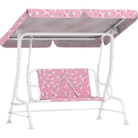 2-Sitzer Kinder Hollywoodschaukel mit verstellbarem Sonnendach, Sicherheitsgurt, für 3-6 Jahre Kinder bis 60 kg Rosa 
On-Site