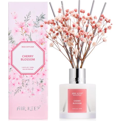 Cherry Blossom Fragrance Diffuser, Home Fragrance Diffuser with 8 Reed Diffuser Sticks, Decoration for Bedroom, Living Room, Bathroom, Office, 100 ml (1/5)
