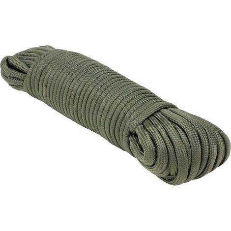(6mm, 20m, vert militaire) Corde Polyester Tressée- Polyester tressé - Solide, résistant aux intempéries et polyvalent - Charge de rupture 602kg