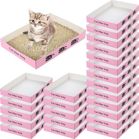 Lot de 30 bacs à litière jetables pour chats, pliables, en papier, 35 x 25 x 5 cm, petits, légers, en carton, imperméables, pour une utilisation intérieure, entrée basse, facile à jeter, non aggloméra (1/5)